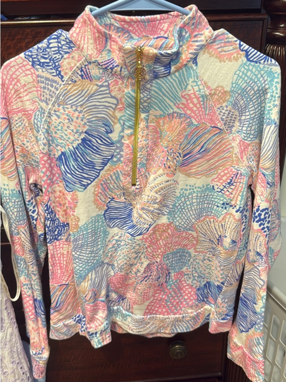 Pastel Shell-Print Half-Zip Pullover in Blue & Pink
